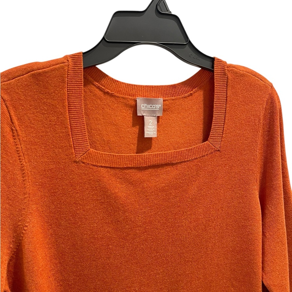 Chico’s Square Neck Rustic Orange Heather Pullover Sweater 3/4 Sleeve Nwt 2 - Picture 2 of 10
